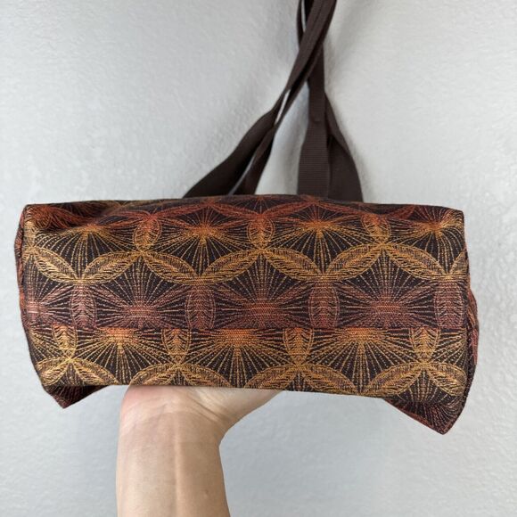 Maruca Treasure Tote Shoulder Bag Purse Open Top Recycled Fabric Brown Medallion - Picture 8 of 9